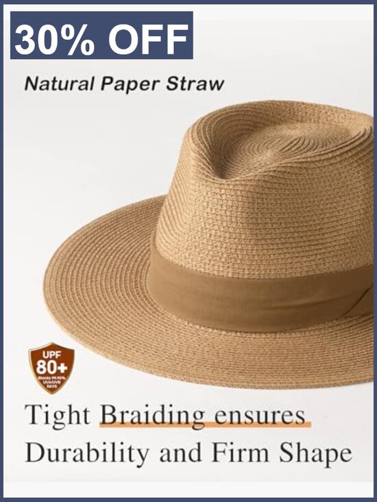 Wide Brim Fedora Straw Beach Hat UPF 80+ Sun Protection with Chin Strap main image 5